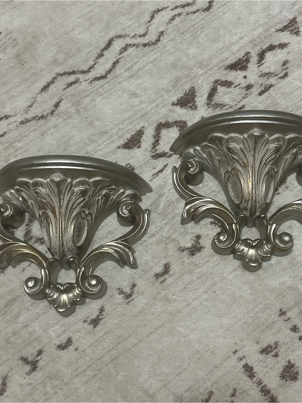 1993 Home Interiors Silver Ornate Wall Pockets - Pair